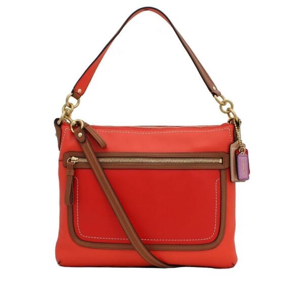 COACH Poppy Perri Leather Hippie Color-Block Convertible Crossbody Bag Vermilion - Picture 1 of 15